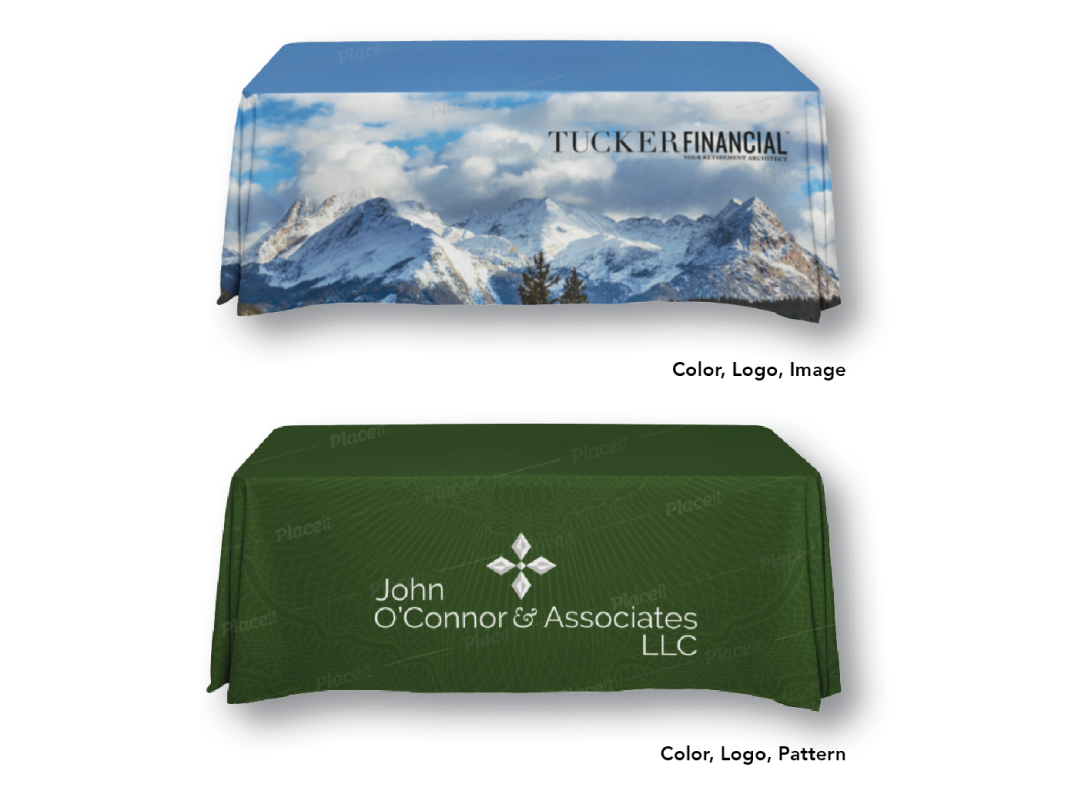 celebritize your brand branded table clothes for advisors to use at seminars