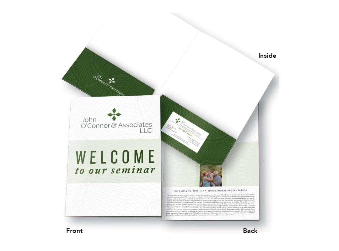 celebritize your brand green and white branded welcome folder